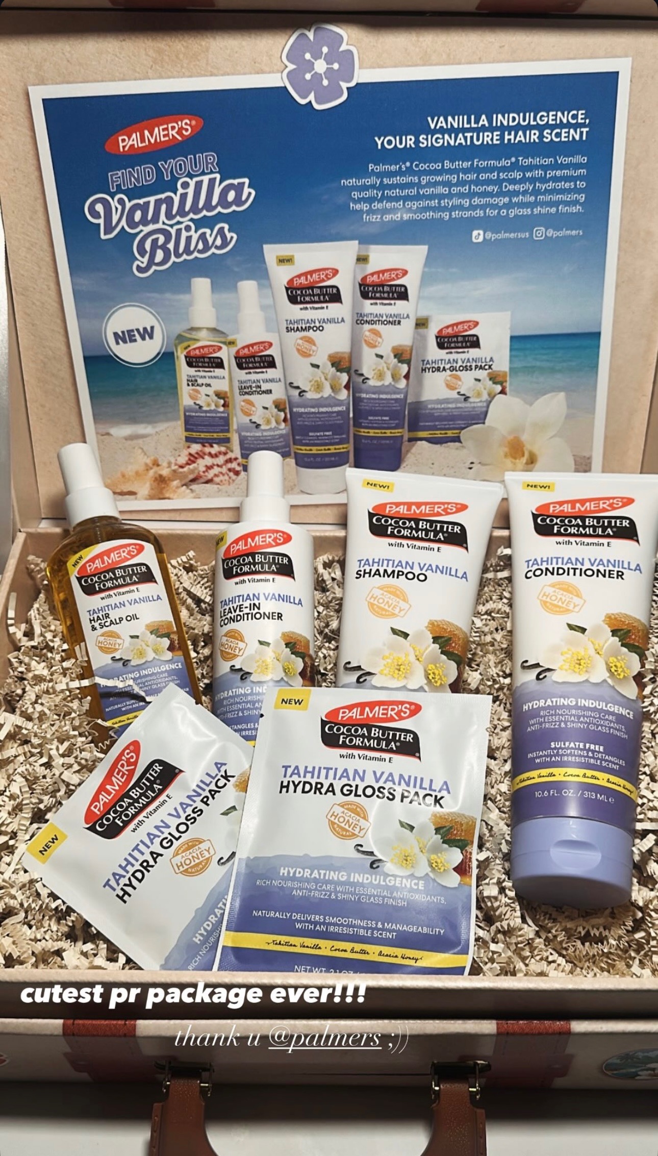 Maryam Bellakbira featuring Palmer's Vanilla Bliss PR package in brand collaboration